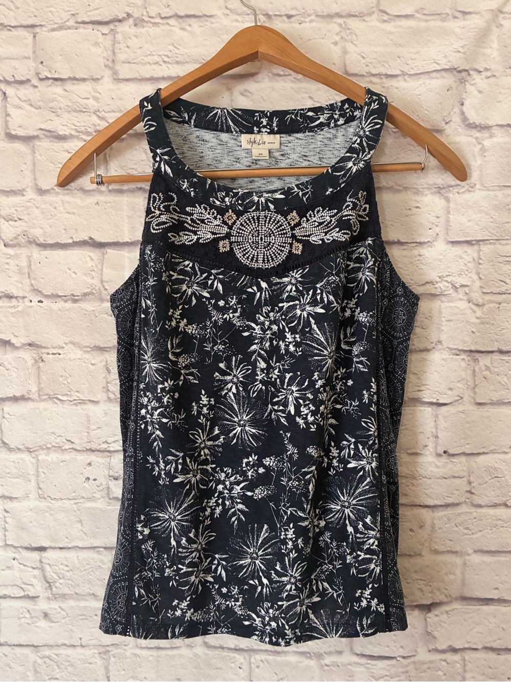 Style & Co. Black Floral Yoke Embroidered Tank Top - 2X